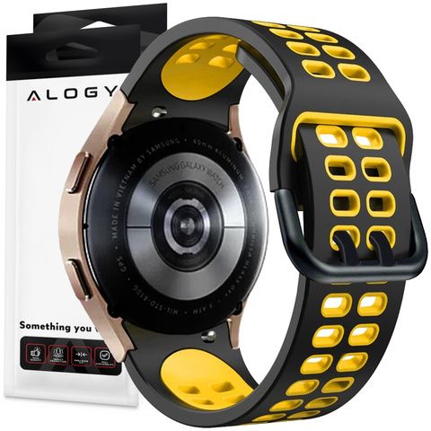 Alogy Soft Band Sport Strap Smartwatch Rubber for Samsung Galaxy Watch 4/5 40/42/44/45mm Black & Yellow