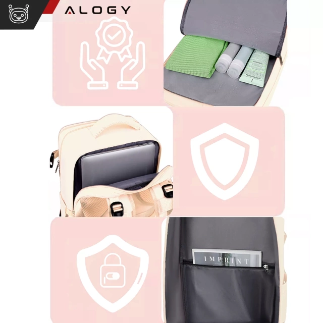 Women's Laptop Backpack Travel Suitcase Luggage for Plane Work School 45x30x20cm Alogy Beige