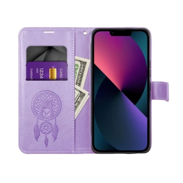 Pouzdro MEZZO Book pro iPhone 15 Pro lapač snů fialové