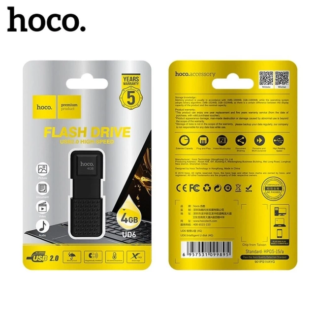 HOCO Pendrive UD6 4GB USB 2.0 Kompaktowy, Wytrzymały, Nowoczesny Design