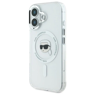 Puzdro Karl Lagerfeld pre iPhone 16 6,1" White MagSafe Hardcase IML Metal Karl Head