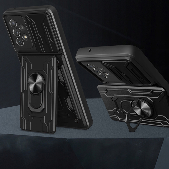 Peňaženkové puzdro Alogy Camshield Ring s krytom na fotoaparát a peňaženkou pre Samsung Galaxy A53 Black Glass