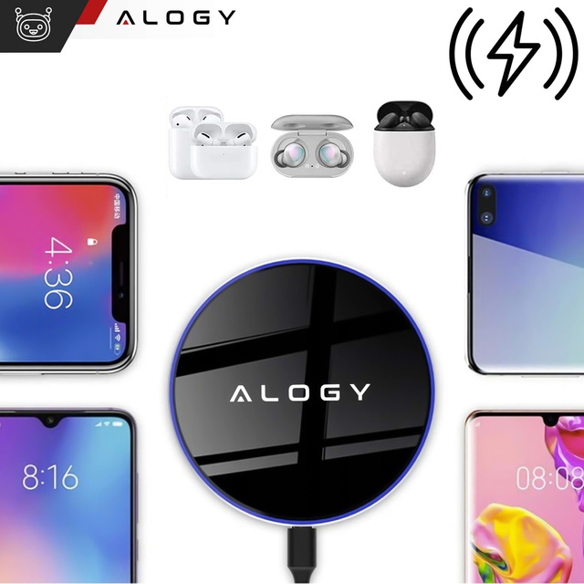 QI kabelloses induktives Ladegerät 15 W schnelle LED Alogy rund für iPhone USB-C-Kabel Schwarz