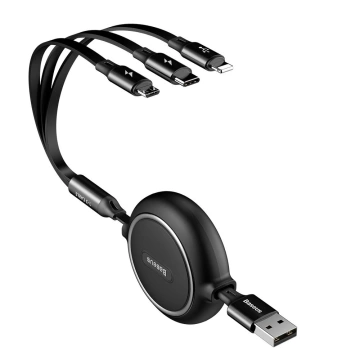 Baseus Golden Loop 3in1 ausziehbares Kabel USB - Micro USB / Lightning / USB-C 3.5A 35cm - 120cm schwarz (CAMLT-JH01)