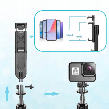 Selfie Stick statív L15 Statív L15 Držiak telefónu s LED lampou Bluetooth diaľkové ovládanie čierny