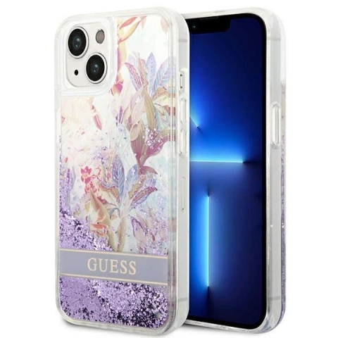 Etui Guess GUHCP14MLFLSU do Apple iPhone 14 Plus 6,7" fioletowy/fialové pevné pouzdro Flower Liquid Glitter