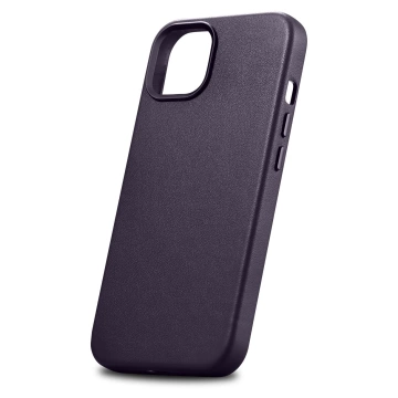 iCarer Case Kožené originálne kožené puzdro na telefón pre iPhone 14 Plus tmavo fialové (kompatibilné s MagSafe)