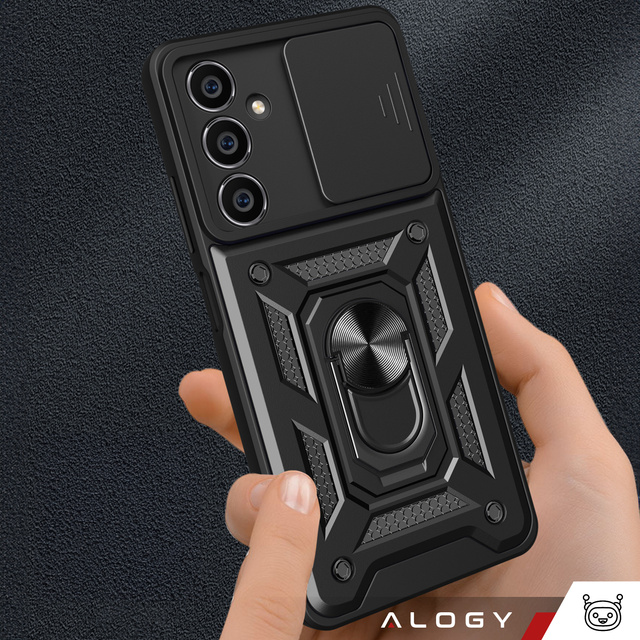 Puzdro pre Samsung Galaxy S24 Armored Slide Case Ring Púzdro Ochrana fotoaparátu Camshield Alogy Black Glass