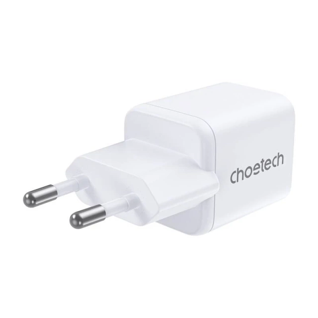 Зарядний пристрій Choetech PD30W з двома портами USB-C, USB-A та GaN, білий