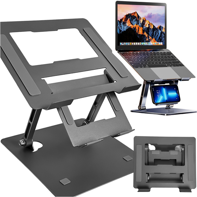 Laptophalter 17" MacBook Tablet Telefonständer 2in1 Ständer faltbar verstellbar Aluminium für Schreibtisch Alogy Graphite