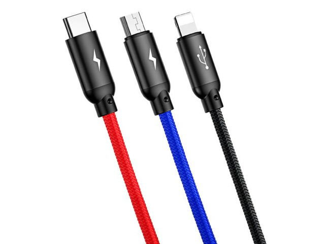 Kabel 30cm Baseus 3w1 iPhone micro USB USB-C 3.5A Three Primary