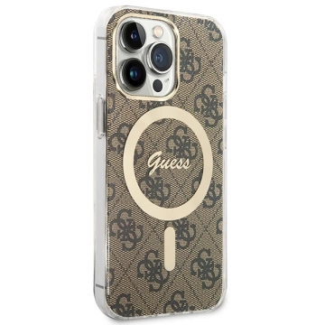 Zestaw Guess GUBPP13LH4EACSW Case Charger iPhone 13 Pro bronzowy/коричневий жорсткий чохол 4G MagSafe Print