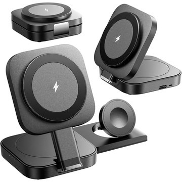 Qi Mag Safe 15W індуктивний зарядний пристрій для iPhone Apple Watch AirPods wireless 3in1 Docking station black