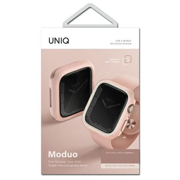 Ochranné puzdro UNIQ Moduo pre Apple Watch Series 4/5/6/7/8/SE 44/45 mm ružovo-biele/modro-biele