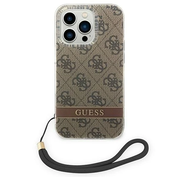 Case Guess GUOHCP14XH4STW iPhone 14 Pro Max 6.7" brown/brown hardcase 4G Print Strap