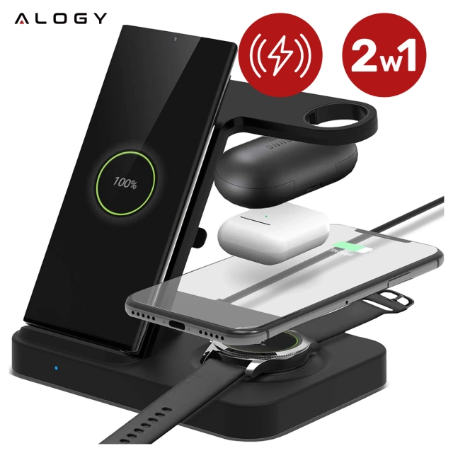 Qi 15W induktives Ladegerät für iPhone Apple AirPods kabellose 2in1 Dockingstation Schwarz