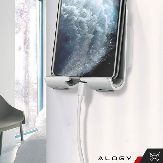 2x настінний тримач для телефону, планшета 4-12" гачок для вішалки алюмінієвий гачок для настінного дзеркала Alogy Silver