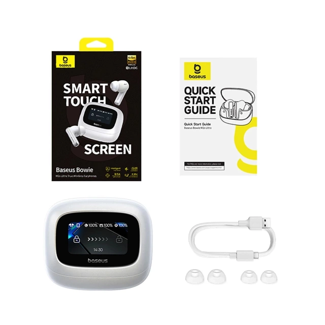 Słuchawki Baseus Bowie M2s Ultra TWS z ekranem LCD – białe