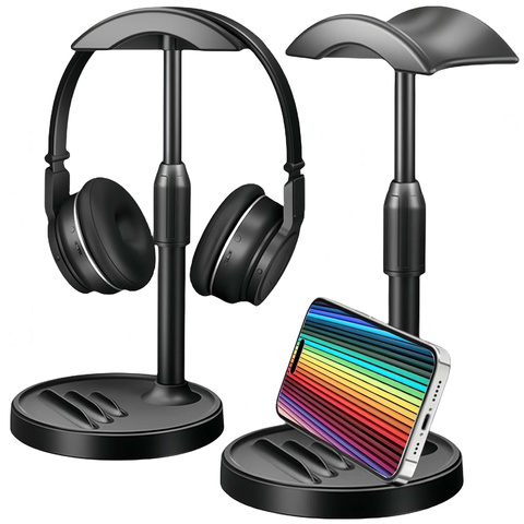 Desk Stand Headphone Hook Holder Adjustable for Desk with Phone Stand Hanger Hook Alogy Black