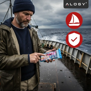 Univerzální vodotěsné pouzdro Alogy HydroShield™ s certifikací IPX8 pro telefony do 6,5", vodotěsná ochrana pro pláž, bazén a kajak, dotykový displej vpředu a popruh na krk - modré