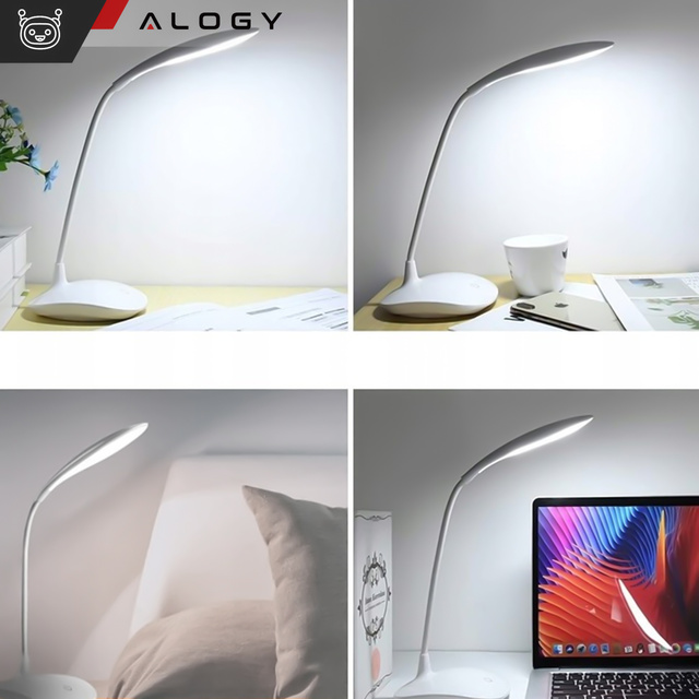 Stolná LED lampa na stôl dotyková školská USB stojaca nočná bezdrôtová Flexible Alogy White