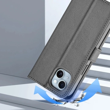 iPhone 15 Dux Ducis Lawa Leder Wallet Case MagSafe Grau