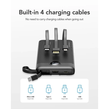 Powerbank Зовнішній акумулятор VEGER C10 - 10 000mAh (Micro Type C Lightning 8-pin) black (W1116)