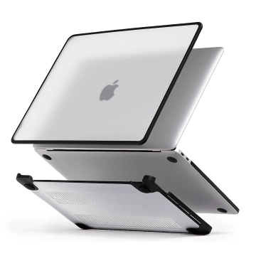 Ochranný kryt pro Apple Macbook Air 13 13,3" - 2018-2020 (M1 A2337/A2179/A1932) Alogy MatteGuard™, matně průhledný bílý s černým rámem