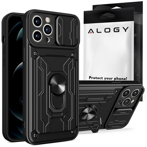 Pouzdro Alogy Camshield Stand Ring Wallet Case s krytem fotoaparátu a slotem pro kartu pro Apple iPhone 14 Pro Black
