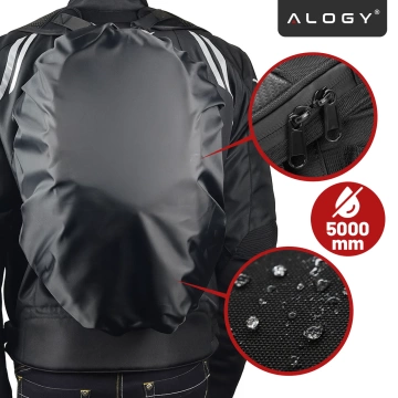Plecak torba motocyklowa wodoodporna 40L – 5w1 – kufer, podsiodłowa, bagażnikowa, na kask, z pokrowcem, Nylon, torba miejska na motocykl – Alogy RoadMaster™  Czarna