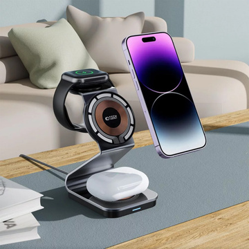 TECH-PROTECT QI15W-A29 3IN1 MAGNETISCHES MAGSAFE KABELLOSES LADEGERÄT SCHWARZ
