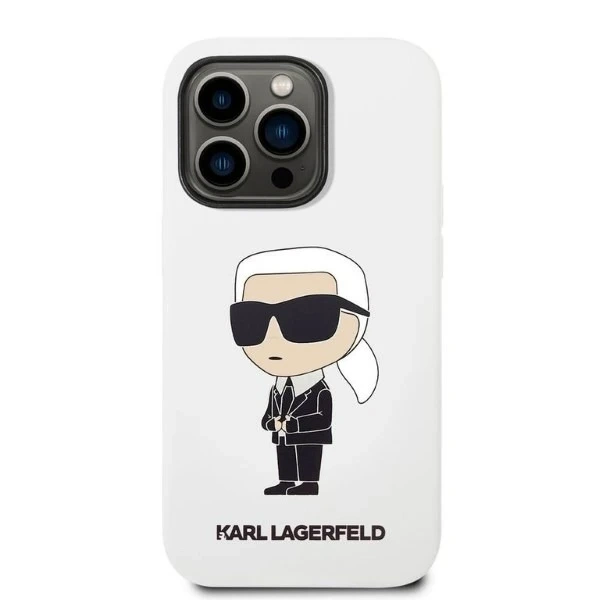 Ochranné puzdro na telefón Karl Lagerfeld KLHCP14LSNIKBCH pre Apple iPhone 14 Pro 6,1" pevné puzdro bielo/biele silikónové Ikonik