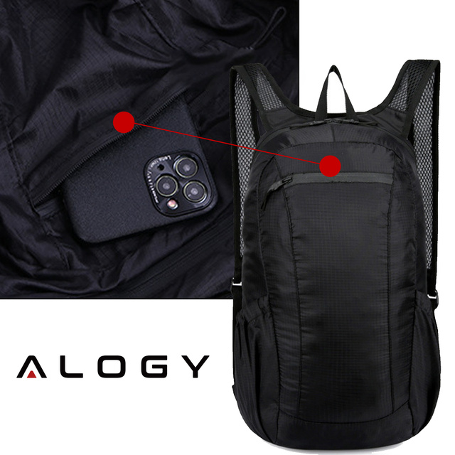 Taška na batoh pánska dámska turistická lezecká malá 20l skladacia ľahká školská mládež mestská nepremokavá Alogy Black