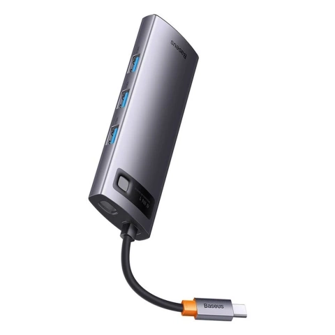BASEUS HUB adaptér 8v1 typu C na 3x USB3.0 / PD / HDMI 4K 60Hz / RJ45 / SD/TF sivý WKWG080113/BS-OH101