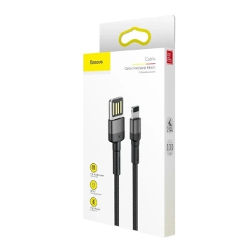 USB кабель Lightning (двосторонній) Baseus Cafule 2.4A 1м (сіро-чорний)
