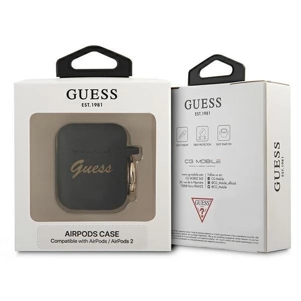 Guess GUA2SSSK AirPods чохол czarny/black Silicone Vintage Script
