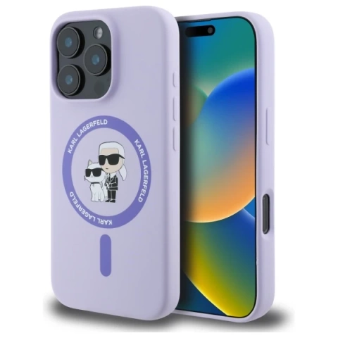 Etui Karl Lagerfeld do iPhone 16 Pro 6.3" Fioletowy MagSafe Hardcase Silicone Karl&Choupette Ring