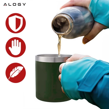 Termohrnček 420 ml s viečkom na kávu, čaj, oceľ, studené a teplé nápoje Alogy Green