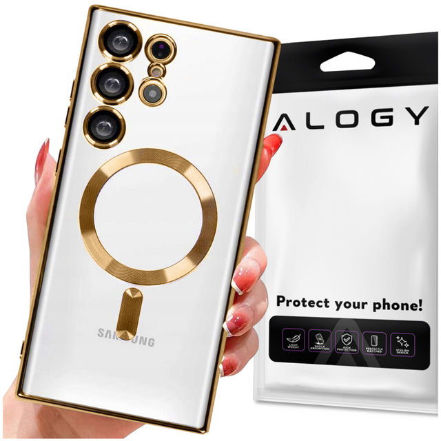 Чохол для Samsung Galaxy S24 Ultra Mag Safe Glamour Case Ring Housing Camera Protection Alogy Gold Transparent