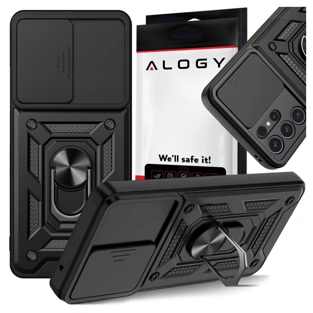 Puzdro pre Samsung Galaxy S25 Ultra, Armored Slide Case, Krúžok na ochranu kamery, Camshield, Alogy, Čierna