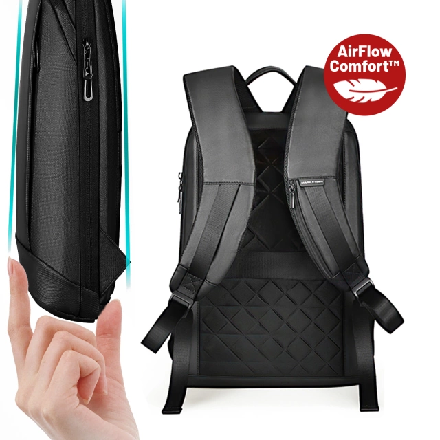 Mark Ryden 15,6"-Laptop-Rucksack, wasserdicht, für Business und Reisen, komfortabel, 180°-Öffnung, mit Kofferhaken, 13 l (43 × 30 × 10 cm) – Schwarz