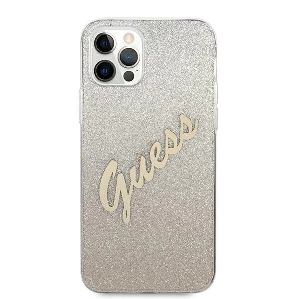 Guess GUHCP12LPCUGLSGO iPhone 12 Pro Max 6,7" zlatý/zlatý pevný obal Glitter Gradient Script
