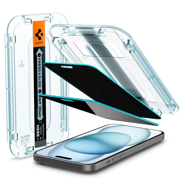 Spigen Glas.tR "Ez Fit" загартоване скло 2 шт. для Apple iPhone 15 Конфіденційність