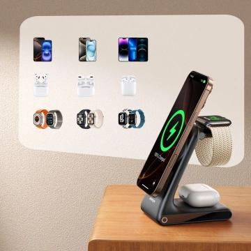 Bezdrôtová nabíjačka Joyroom 15W 3v1 s MagSafe - čierna