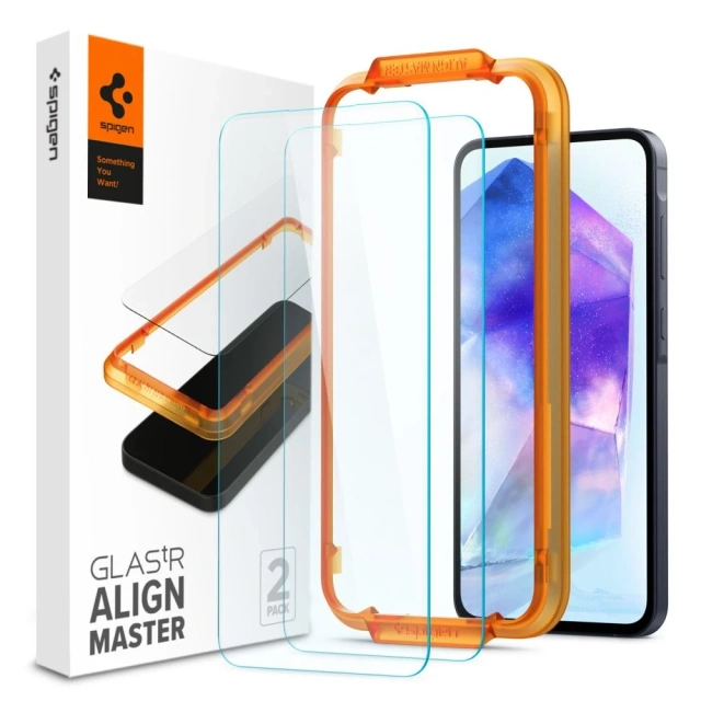 Tvrzené sklo Spigen Alm Glas.tR 2-balení pro Samsung Galaxy A55 5G Clear
