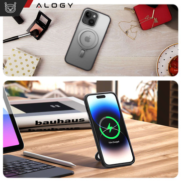 Alogy Armored Stand Ring Case protective phone cover for MagSafe for Apple iPhone 14 Plus Black Glass