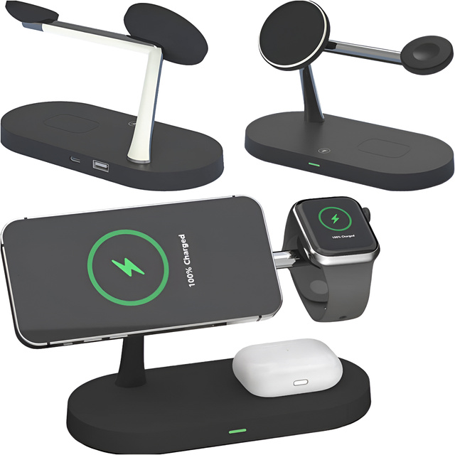 Qi MagSafe 3v1 indukčná nabíjačka pre iPhone / AirPods / Watch Black