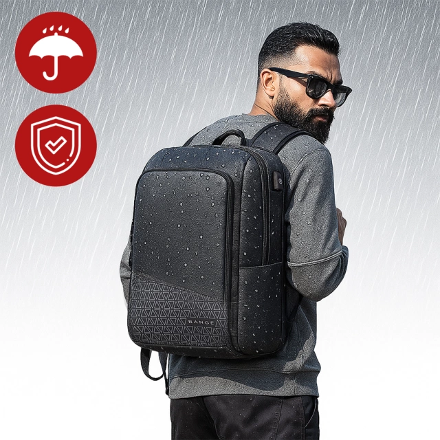 Bange waterproof backpack for a 15.6" laptop, city travel, 49x31x18 cm, expandable for work, airplane, men's, women's, with a USB port, Black