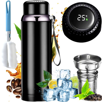 Termoska termoláhev 800ml na kávu čaj yerba mate LED šňůrka sítka Alogy display Černá Mycí kartáč