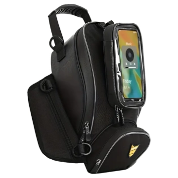 Motorcycle Bag with Detachable Phone Case, Waterproof Motorcycle Bag with Compartments and Tank Mount, Spacious and Durable, MotoRider™ – Black